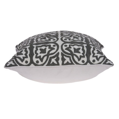 20" Gray And White Stencil Cotton Throw Pillow