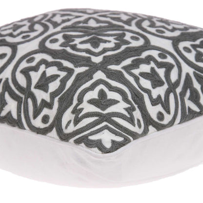 20" Gray And White Stencil Cotton Throw Pillow