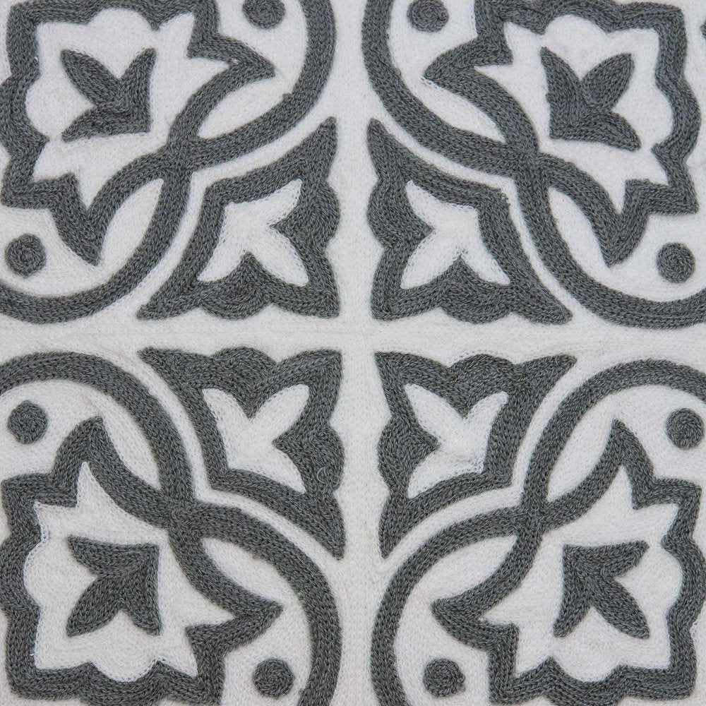 20" Gray And White Stencil Cotton Throw Pillow