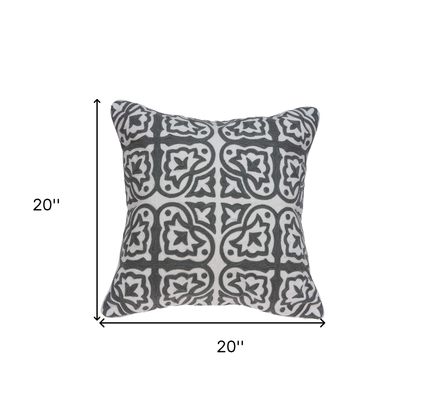 20" X 7" X 20" Traditional Gray And White Cotton Pillow Cover With Poly Insert