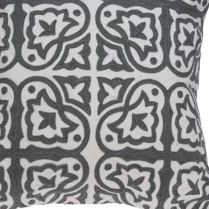 20" Gray And White Stencil Cotton Throw Pillow