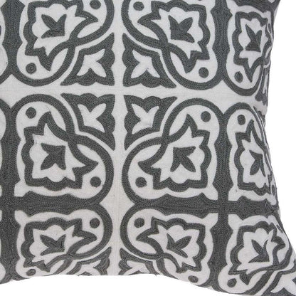 20" Gray And White Stencil Cotton Throw Pillow