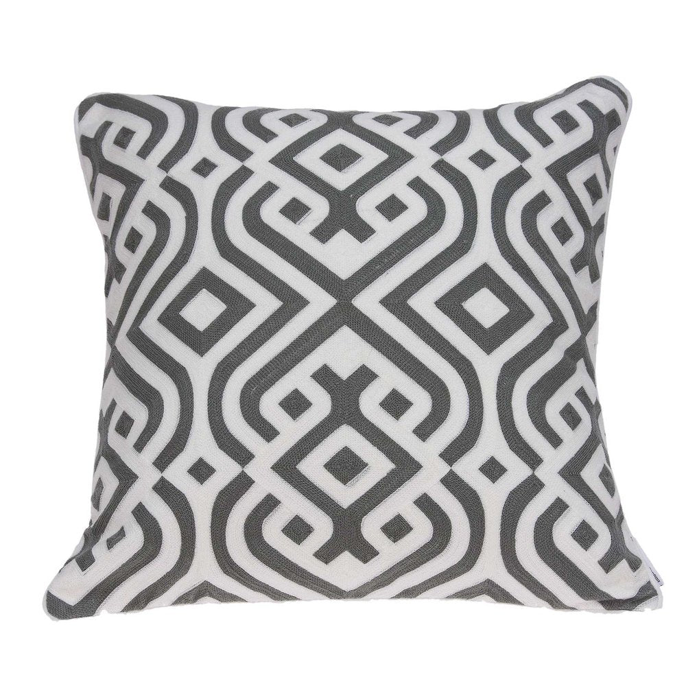 20" Gray And White Stencil Cotton Throw Pillow