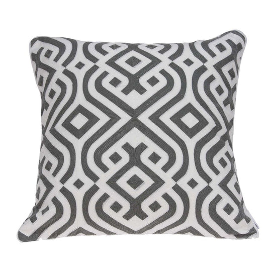 20" Gray And White Stencil Cotton Throw Pillow