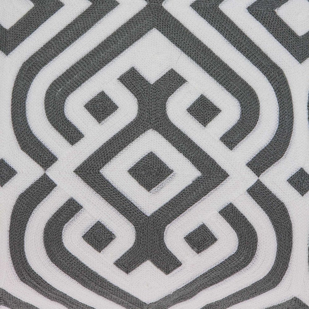 20" Gray And White Stencil Cotton Throw Pillow