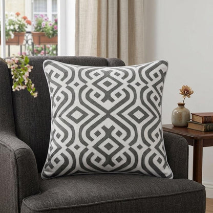 20" Gray And White Stencil Cotton Throw Pillow