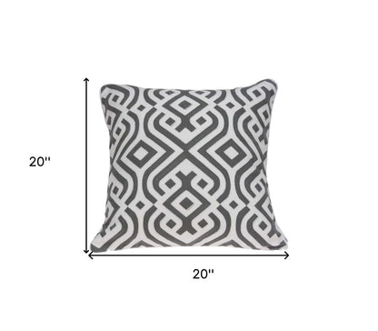 20" Gray And White Stencil Cotton Throw Pillow