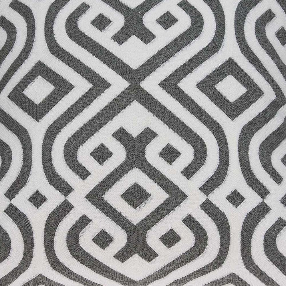 20" Gray And White Stencil Cotton Throw Pillow