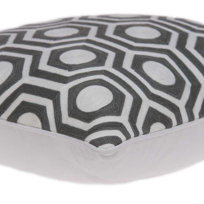 20" Gray And White Geometric Cotton Throw Pillow