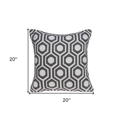20" Gray And White Geometric Cotton Throw Pillow