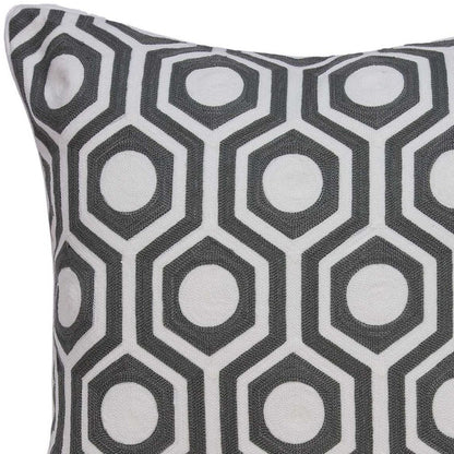 20" Gray And White Geometric Cotton Throw Pillow