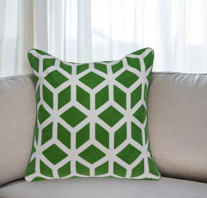 20" Green and White Throw Pillow