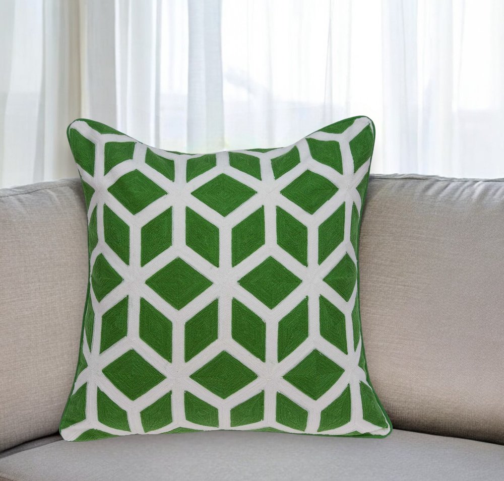 20" Green and White Throw Pillow