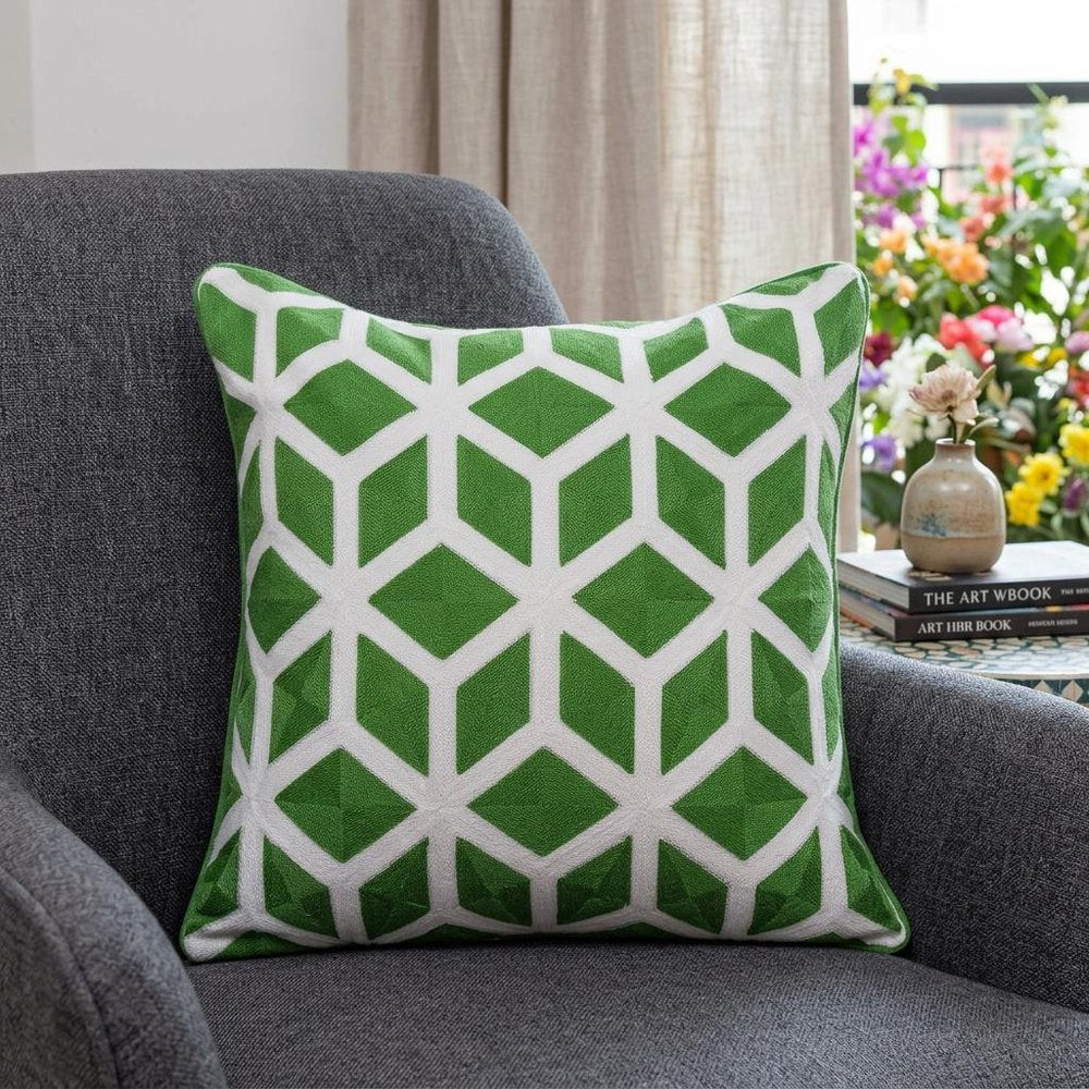 20" Green and White Throw Pillow