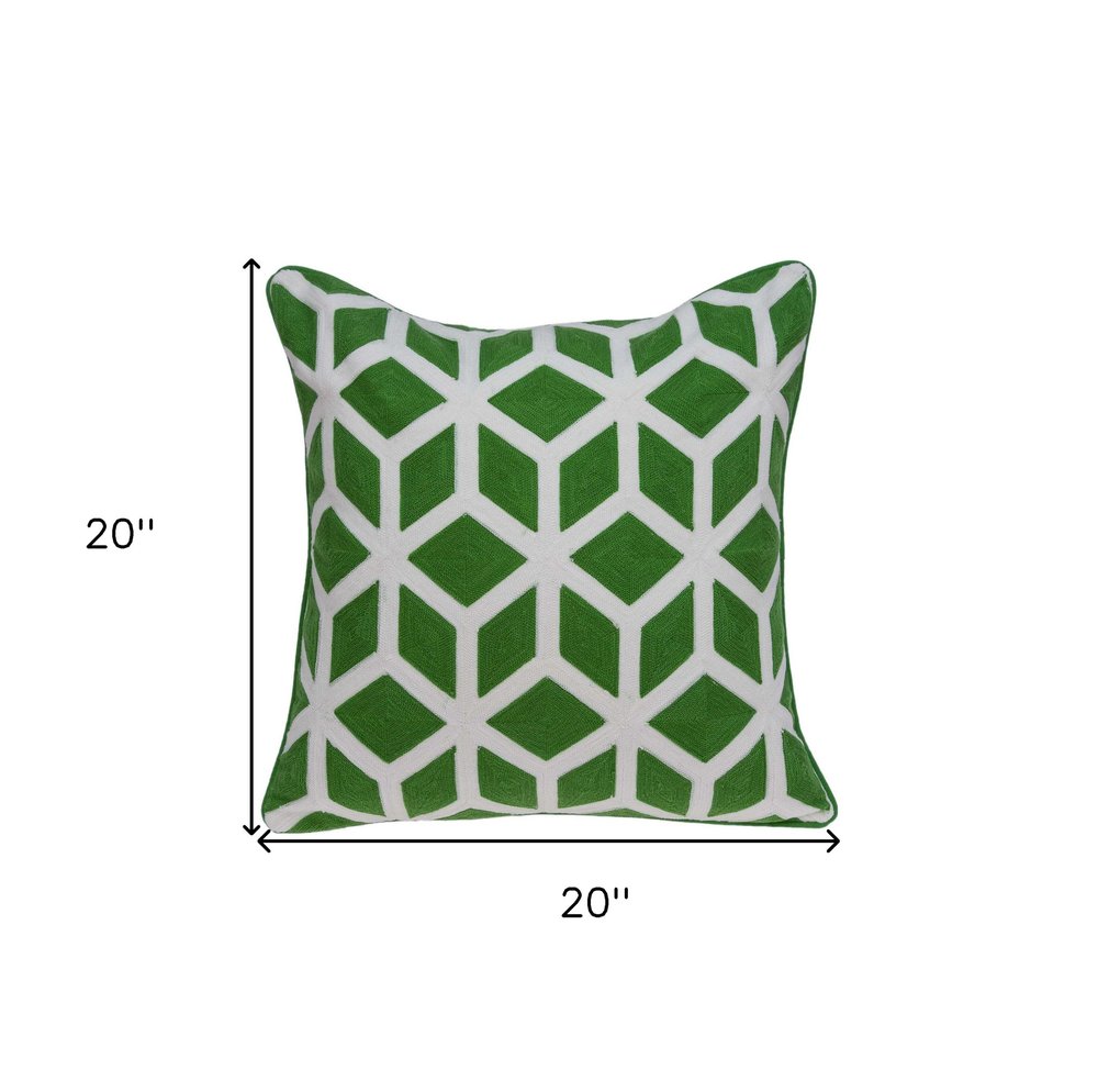 20" Green and White Throw Pillow