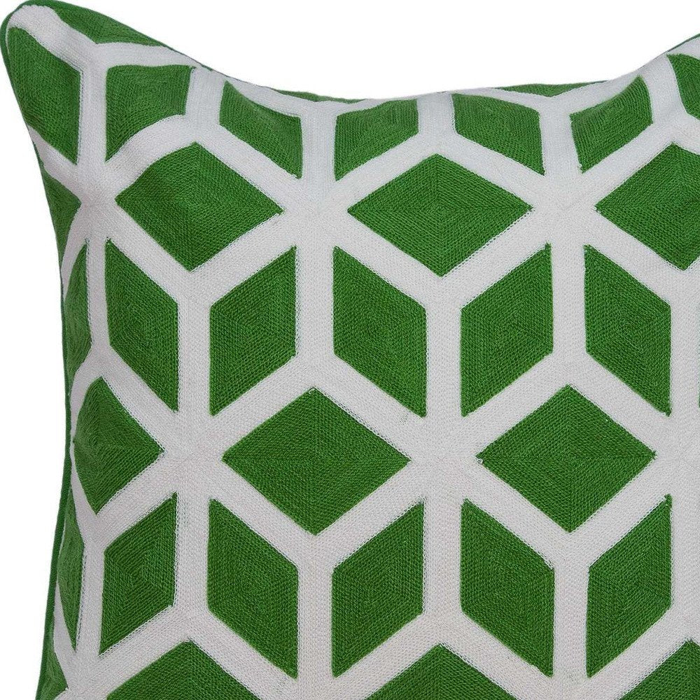 20" Green and White Throw Pillow