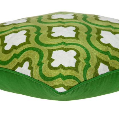 20" Green And White Quatrefoil Cotton Throw Pillow