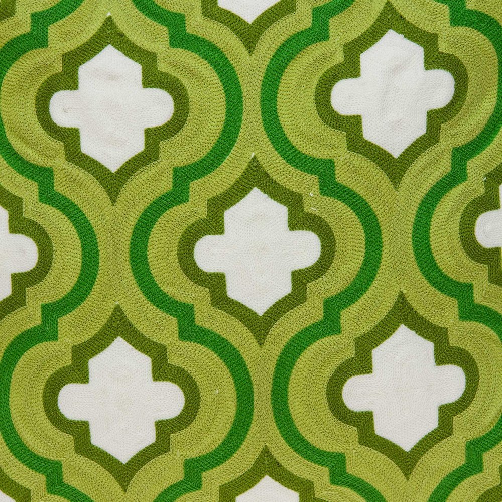 20" Green And White Quatrefoil Cotton Throw Pillow