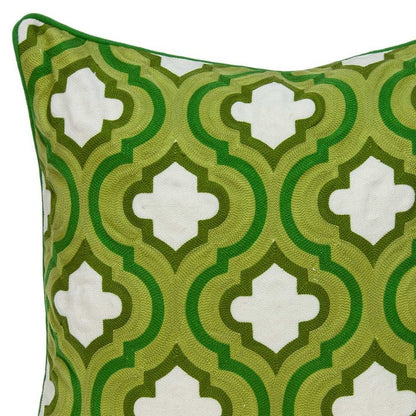 20" Green And White Quatrefoil Cotton Throw Pillow