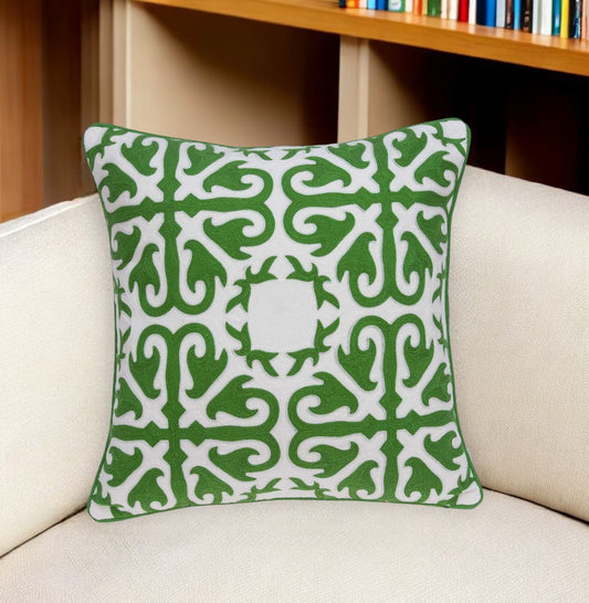 20" X 7" X 20" Traditional Green And White Accent Pillow Cover With Poly Insert