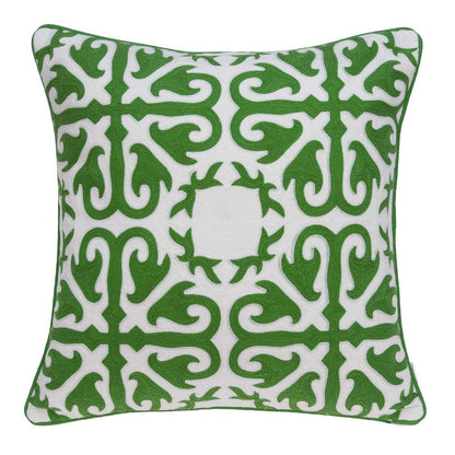 20" Green And White Stencil Cotton Throw Pillow