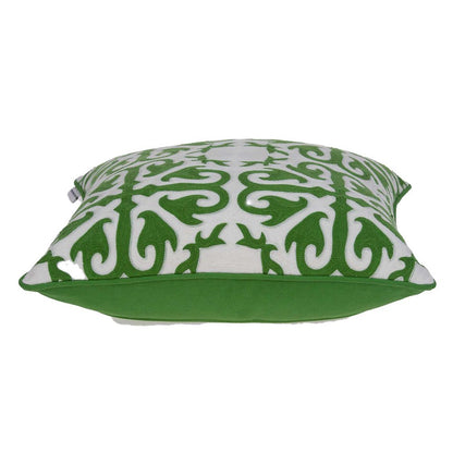 20" Green And White Stencil Cotton Throw Pillow