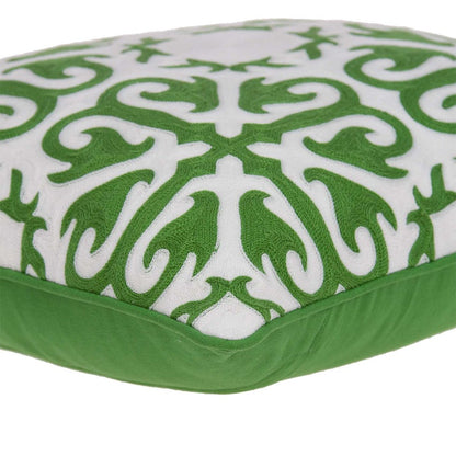 20" Green And White Stencil Cotton Throw Pillow