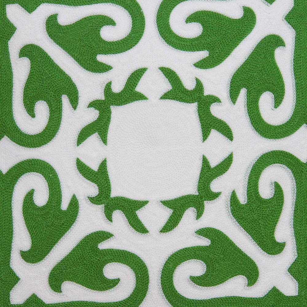 20" Green And White Stencil Cotton Throw Pillow