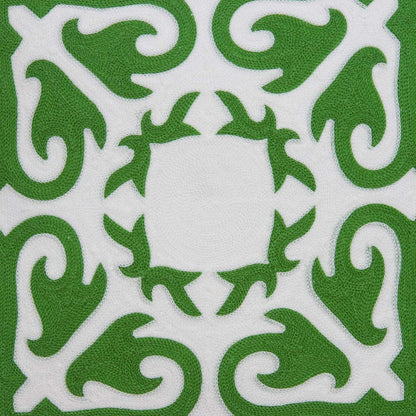 20" Green And White Stencil Cotton Throw Pillow