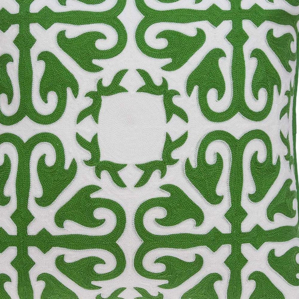 20" Green And White Stencil Cotton Throw Pillow