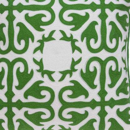 20" Green And White Stencil Cotton Throw Pillow