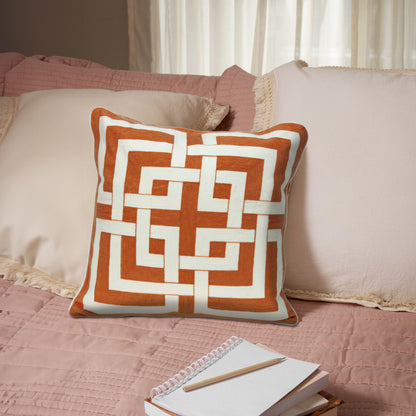 20" X 7" X 20" Transitional Orange And Off White Pillow Cover With Poly Insert