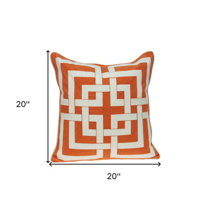 20" X 7" X 20" Transitional Orange And Off White Pillow Cover With Poly Insert