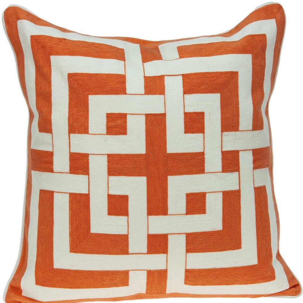 20" X 7" X 20" Transitional Orange And Off White Pillow Cover With Poly Insert