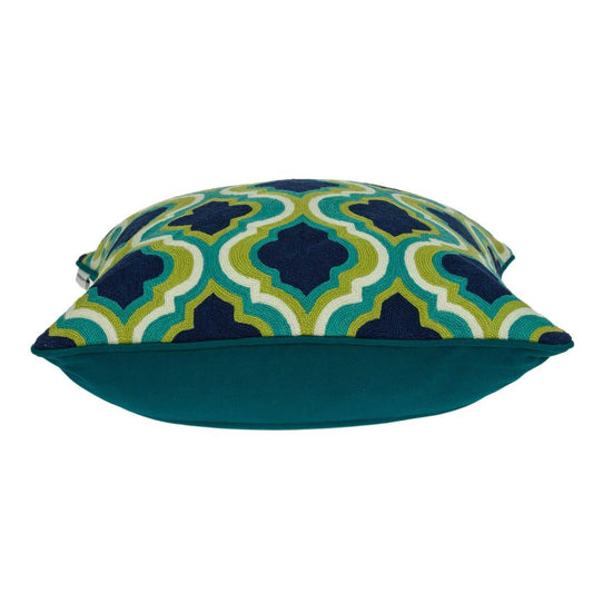 20" Navy Blue Yellow And Teal Quatrefoil Cotton Throw Pillow
