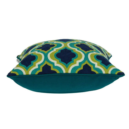 20" Navy Blue Yellow And Teal Quatrefoil Cotton Throw Pillow