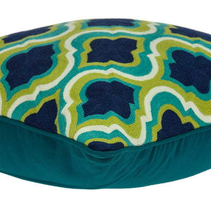 20" Navy Blue Yellow And Teal Quatrefoil Cotton Throw Pillow