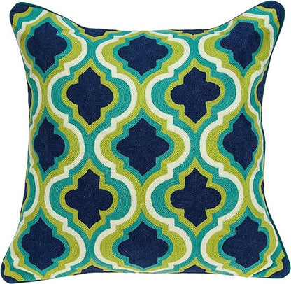 20" Navy Blue Yellow And Teal Quatrefoil Cotton Throw Pillow