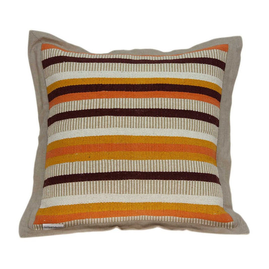 20" Beige Brown And Orange Striped Cotton Blend Throw Pillow