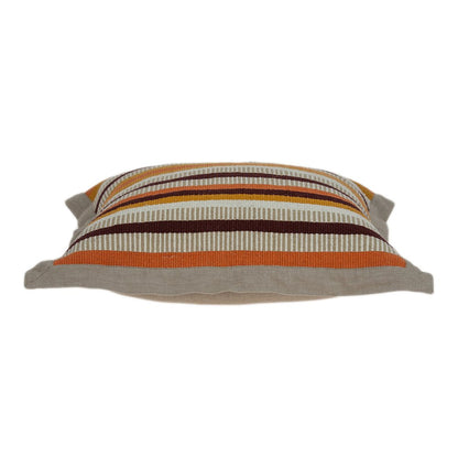 20" Beige Brown And Orange Striped Cotton Blend Throw Pillow