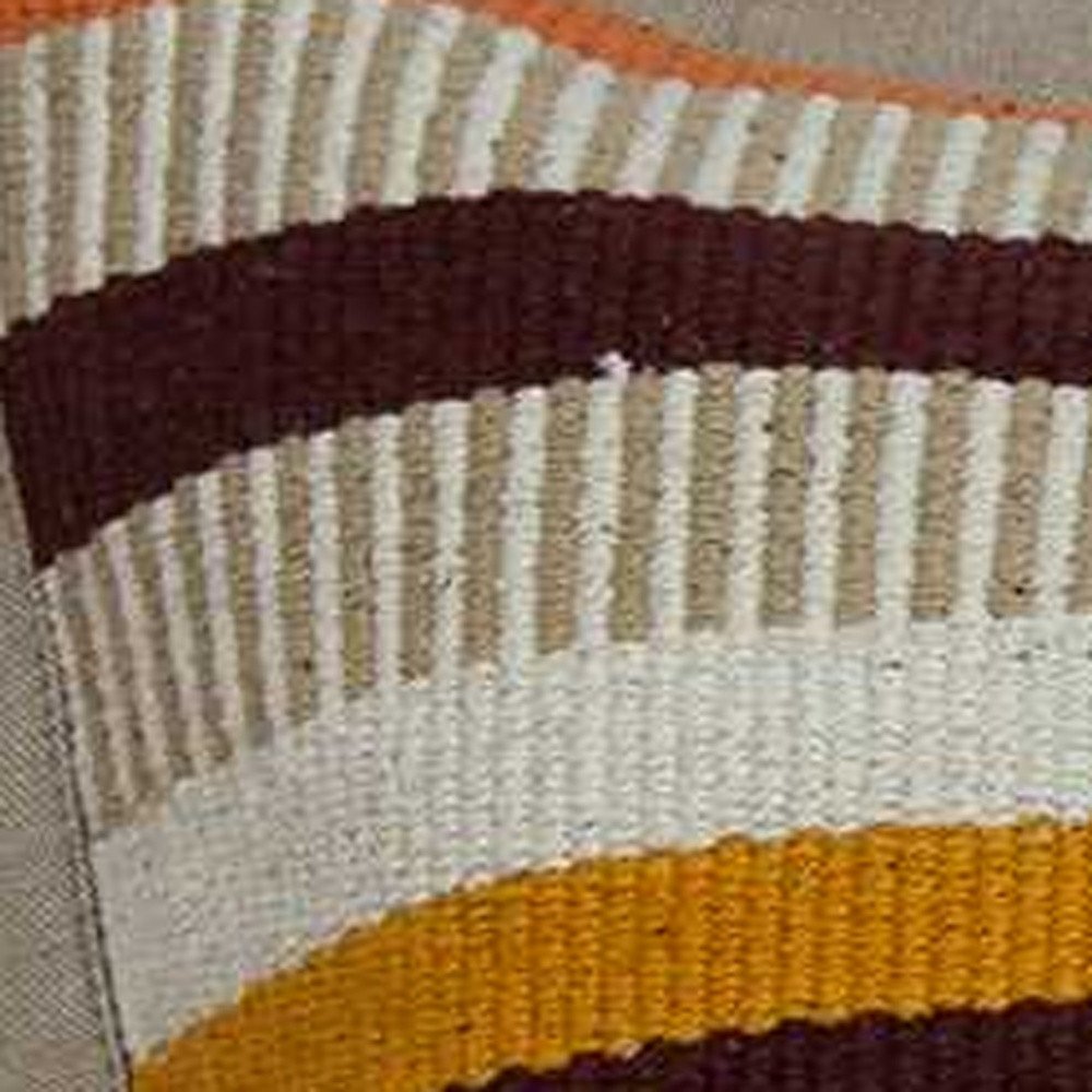 20" Beige Brown And Orange Striped Cotton Blend Throw Pillow