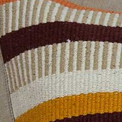 20" Beige Brown And Orange Striped Cotton Blend Throw Pillow