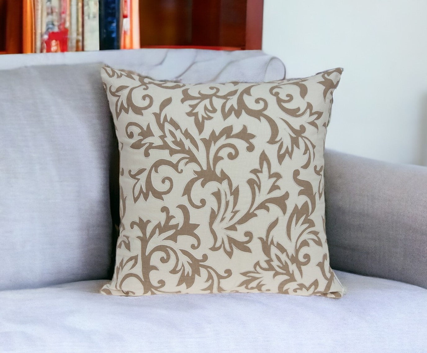 20" Beige Cotton Throw Pillow Cover