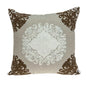20" Beige Damask Cotton Throw Pillow