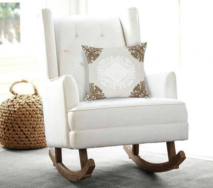 20" Beige Damask Cotton Throw Pillow