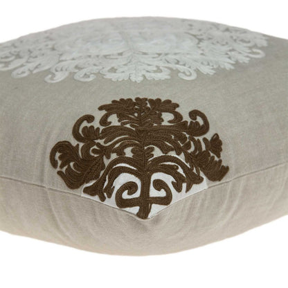 20" Beige Damask Cotton Throw Pillow