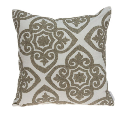 20" Ivory Damask Cotton Throw Pillow
