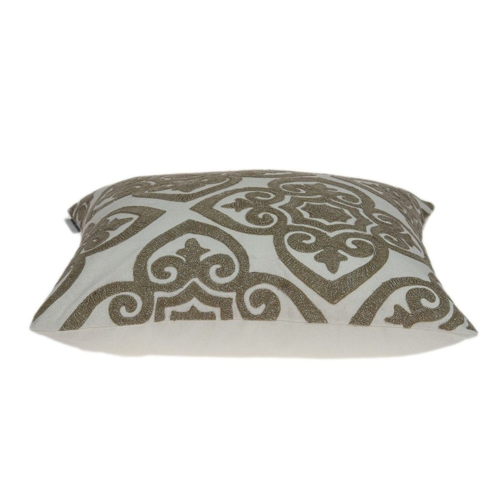 20" Ivory Damask Cotton Throw Pillow