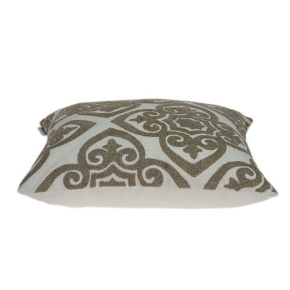 20" Ivory Damask Cotton Throw Pillow