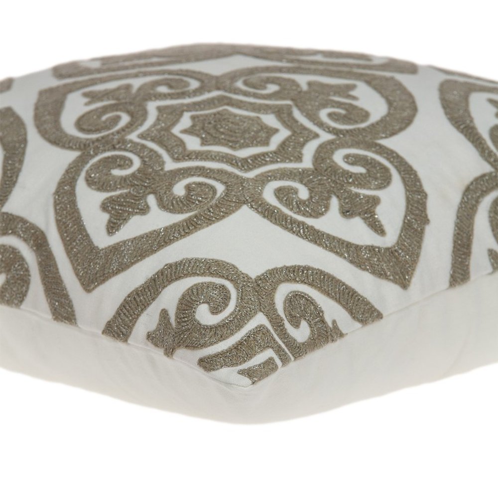 20" Ivory Damask Cotton Throw Pillow